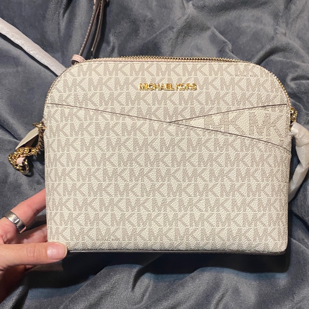 Michael Kors Cream Crossbody Bag with Gold Accents